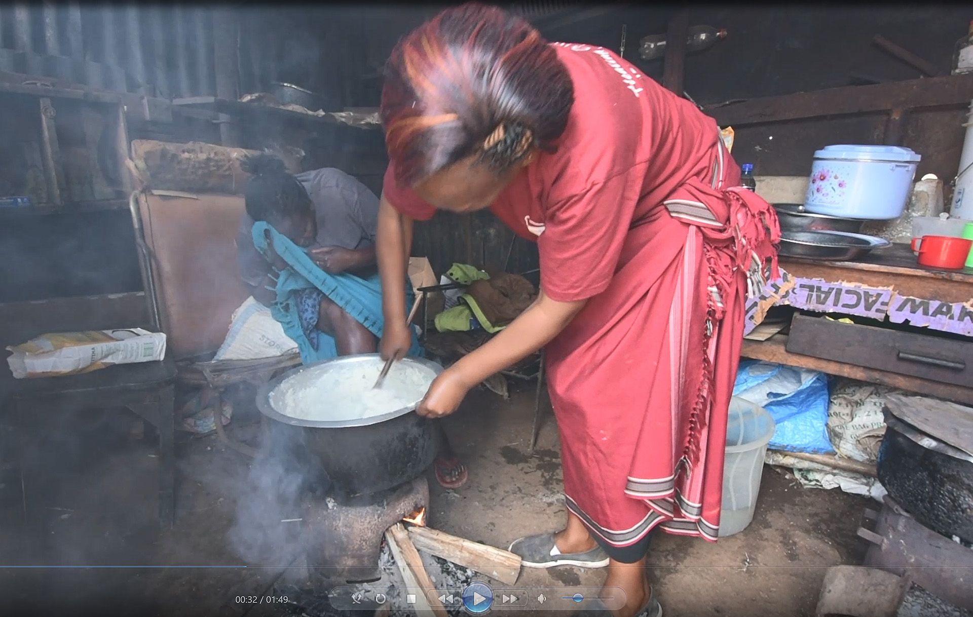 Women cooking Ugali on wood stove in Kenya