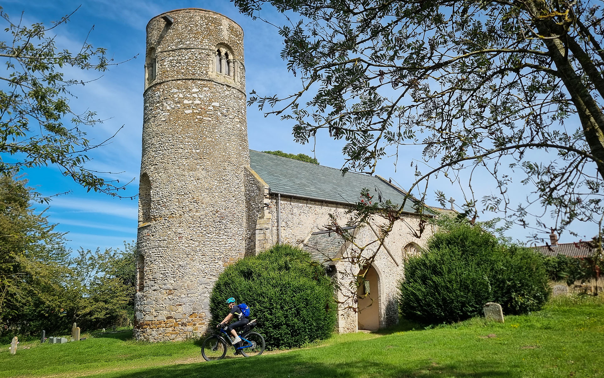 The round-tower church of Gayton Thorpe, one of the 124 (out of the England's 180) such churches in Norfolk