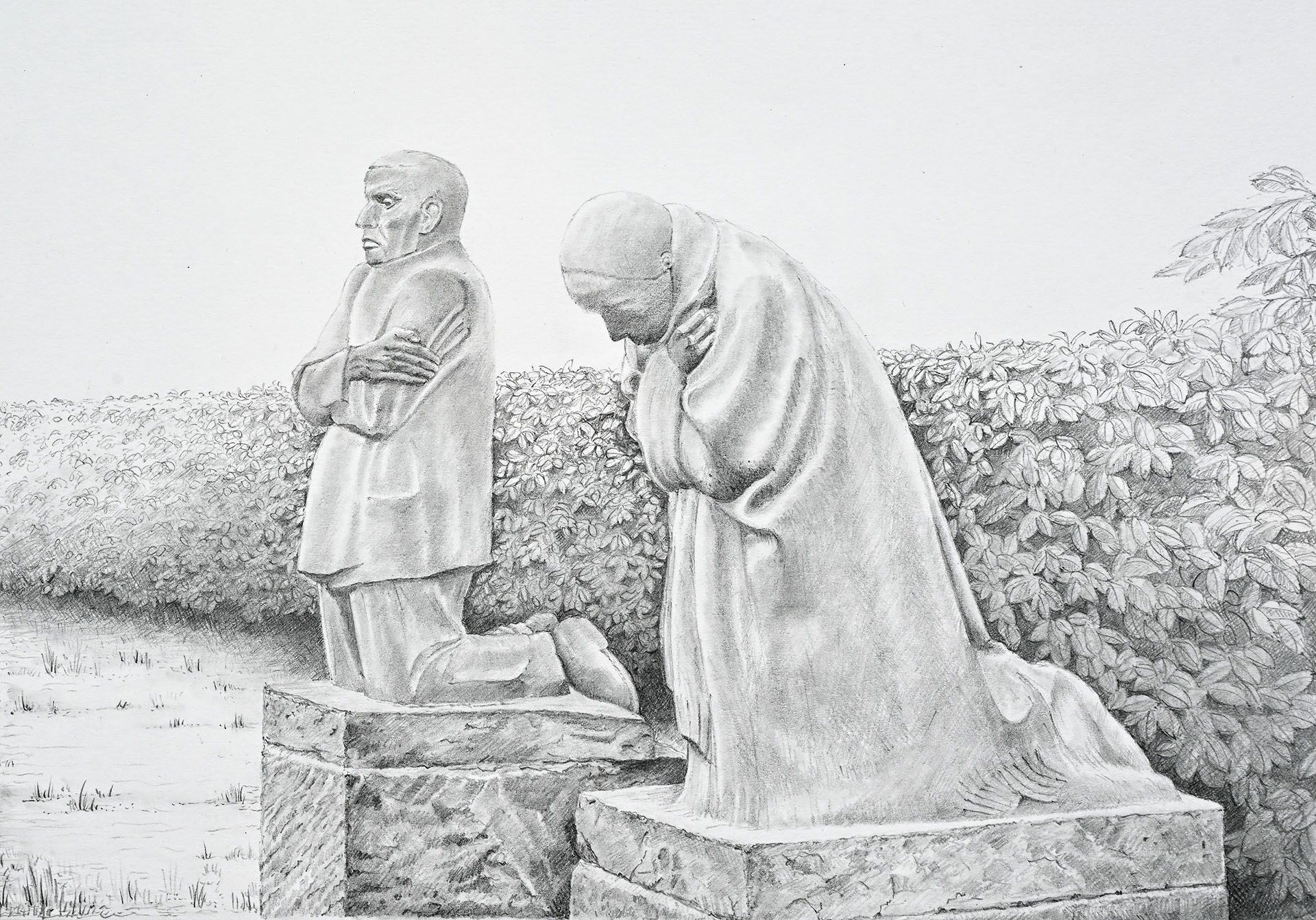 The 'Grieving Parents' by Käthe Kollwitz, at Vladslo German Cemetery near Diksmuide, Belgium. The sculpture is the artist's memorial to their son Peter, who was killed near Langemark in 1914